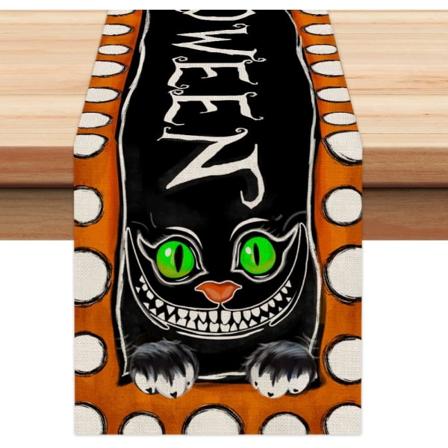 Halloween Dekorasjon Prikker Bordløper 13x72 Tommer Lang Farmhouse Orange Cat Feriefest Dekor Innendørs Vintage Tema Samling Middag