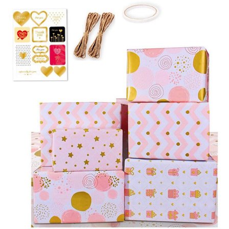 Rose Gold Fødselsdag Gaveindpakningspapir Foldede Ark til Piger til Fest, Bryllup, Valentinsdag, Alle Lejligheder