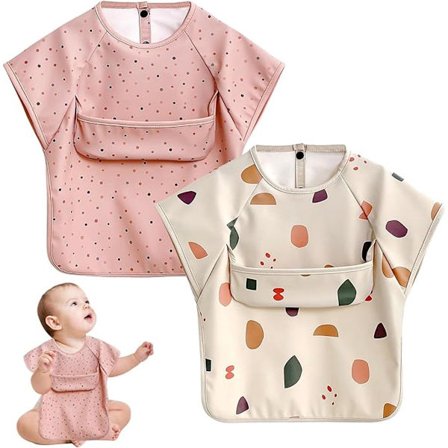 ING Savlesmække 2 Stykker 0,5-2,5 År Prikket Mønster Geometriske Mønstre Knapper Babyhagesmække Gylpesmække PU-hagesmække Vaskbare Unisex Måltider S