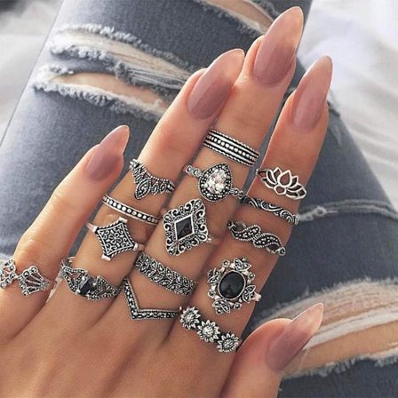 Kristallring Silver Joint Knuckle Rings Set Stacking Smycken Ring för Kvinnor och Flickor(15Pcs)