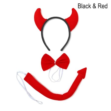 Halloween Devil Costume Sett Fancy Dress Costume Kit SVART & RØDT