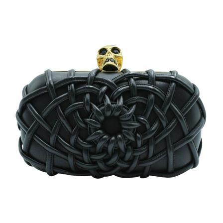 Alexander McQueen Pre-owned Black Braided Box Clutch with Skull , Zwart , Dames , Maat: ONE Size Vintage Tassen