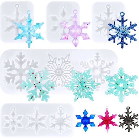 9 dele epoxyharpiksforme, snefnug silikoneform (julevedhæng), harpiksformsæt, harpiksforme til juledekoration DIY jul