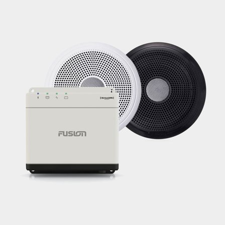 Pacote de estéreo náutico Fusion Apollo WB675, 12 V, 280 W, branco + 2 alto-falantes náuticos Fusion XS Classic 6.5", 200 W