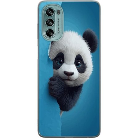 Kompatibelt Mobilskal till Motorola Motorola Moto G62 5G Söt panda som tittar fram genom papper i mjuk 3D-illustration