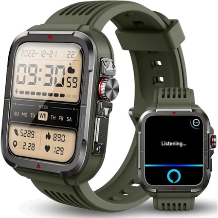 Smartwatch til mænd med Alexa og Bluetooth-opkald, 1,8'' Sport Smartwatch Militaire med 100 sportsgrene, skridttæller og pulsmåler, vandtæt IP68 til 