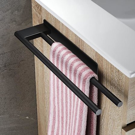 Dobbel håndkleholder 39CM Badhåndkleholder Selvklebende veggmontert håndkleholder Ingen boring Rustfritt stål Kjøkkenhåndkleholder, Svart