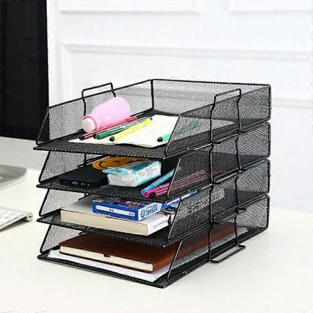 Fack Metall Brevbricka Pappersbricka Dokumentbricka Förvaringslåda Svart Mesh för Filer