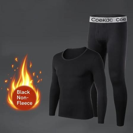 Termisk Underundertøj til Mænd Lange Bukser med Fleeceforet Sæt Sæt Koldt Vejr Vinter Top Bund Black Non-Fleece S