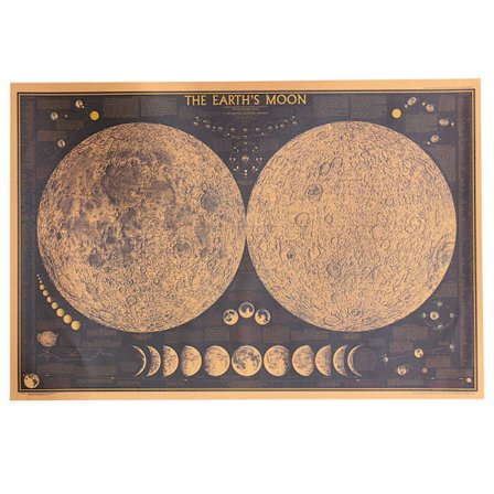 TIE LER Stor Vintage Retro Paper Earth Moon World Map Poster W