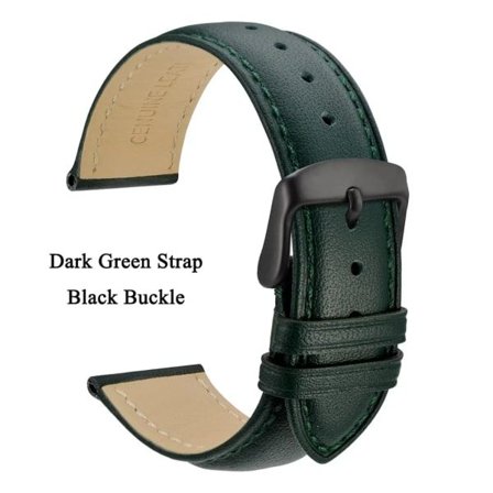 Klocka i äkta läder 14 mm 16 mm 18 mm 19 mm 20 mm 21 mm 22 mm 23 mm 24 mm Ersättningsarmband Armband för män kvinnor Mörkgrön-Svart 14mm