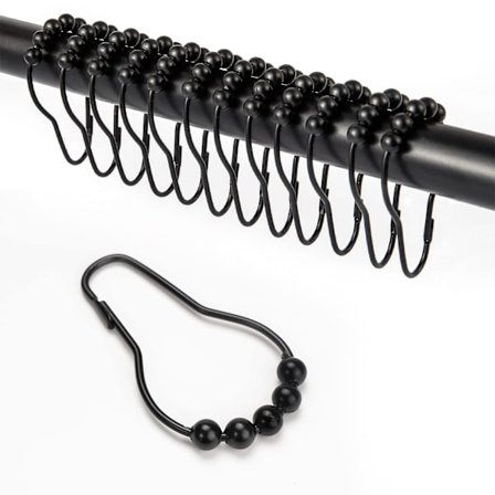 12 st duschdraperi krokar med glidande (svart)