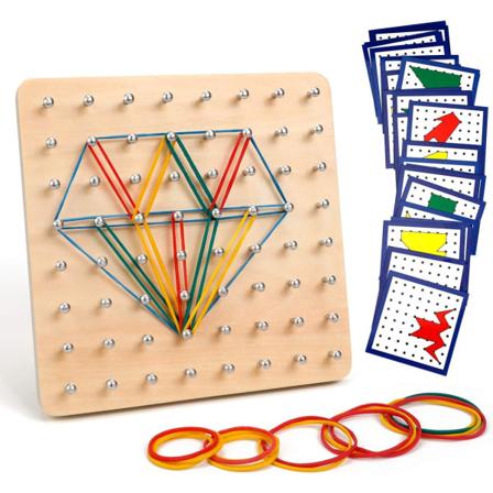Trä Geoboard Set Geometribräda Montessori Träleksaker för Barn, Inspirera barnets fantasi och kreativitet