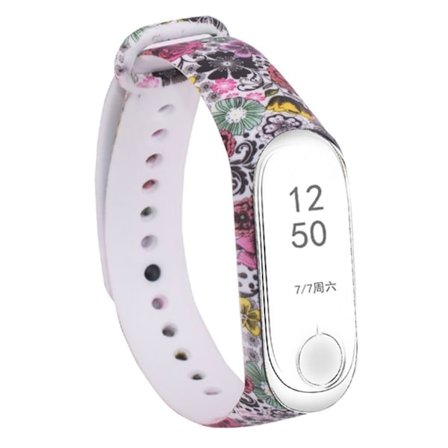 Xiaomi Mi Band 3 / Mi Smart Band 4 klockarmband i blommig silikon - Svarta Blommor