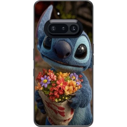 Kompatibelt Mobildeksel til Nothing Nothing Phone (3a) Søt blå figur med store øyne som holder en fargerik bukett i varm og søt stil