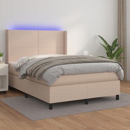 Maison Exclusive - Sengebund med lameller madras LED Cappuccino 140x200 cm