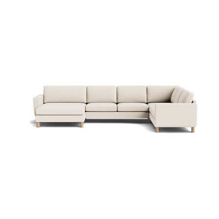 Vendbar U-sofa Loop Creme - 361x255x86cm - Stor Familie Sofa med Koldskum & Massiv Eg - Komfortabel og Stilfuld U-sofa