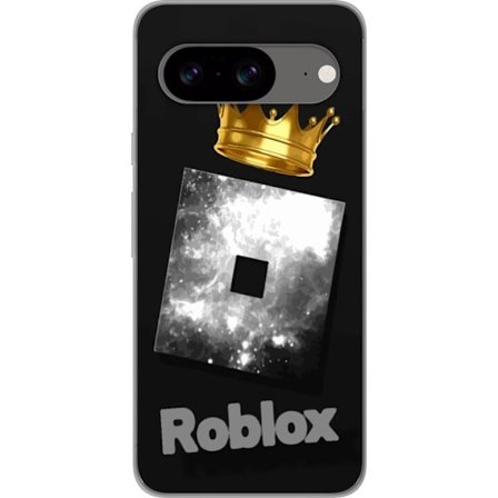 Kompatibel Mobilcover til Google Google Pixel 8 Minimalistisk sort og sølvfarvet Roblox-symbol med gylden krone og luksuriøs gamer-æstetik på mør