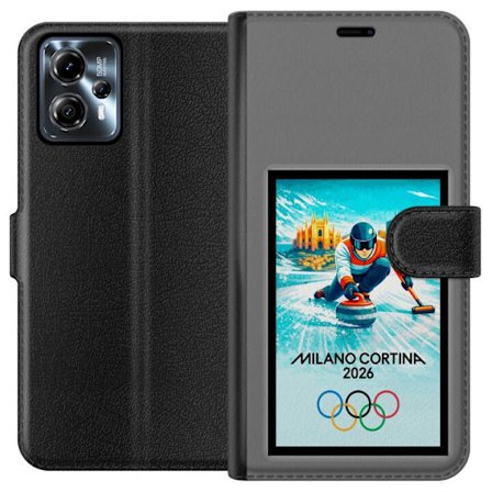 Yhteensopiva Lompakkokotelo Motorola Moto G13 Jääkiekkoilukuva, jossa pelaajat liikkuvat jäällä, Milano Cortina 2026, Milanin maamerkit ja olympialais