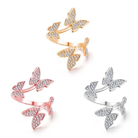 3 justerbare strikke ringe med sommerfugl