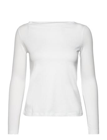 Cotton Boat Neck T-Shirt T-shirts & Tops Long-sleeved Hvit Mango