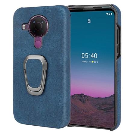 Stødsikkert lædercover med oval kickstand til Nokia 5.4 - Blå Blue