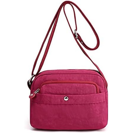 Tasker til kvinder, mellemstørrelse, skuldertaske med flere lommer (vinrød)