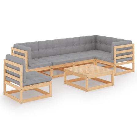 Vidaxl Loungegrupp För Trädgården Med Dynor 7 Delar Massiv Furu Grå