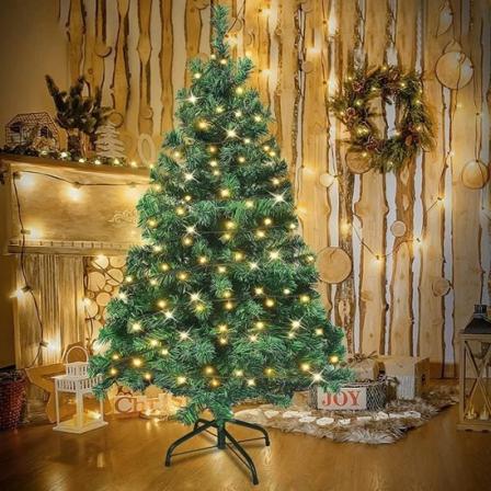 HENGMEI konstgjord julgran med belysning PVC 150cm LED julgran med stativ Juldekoration 180 ljus