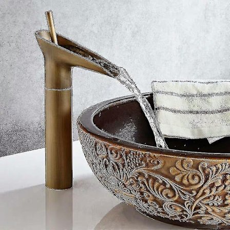 Retro tvättställ i ren koppar med fast vattenfallskran, ovanpåliggande tvättställ (hög antik)-Perfet