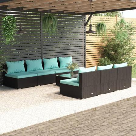 Vidaxl Loungegrupp För Trädgården Med Dynor 8 Delar Konstrotting Svart