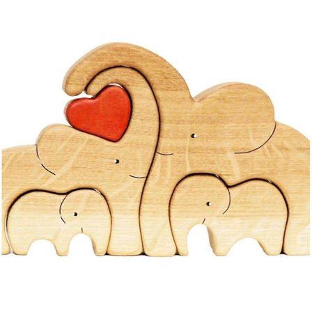 Personlig Navn Træ Elefant Puslespil Skulptur Familie Dyr Figur til Fars & Mors D [DB]