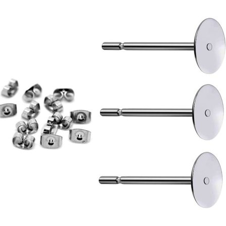 400 stk. Hypoallergeniske øredobber i rustfritt stål, flate puter, blanke øredobber, stiftpinner med sommerfugl-øredobbstopper