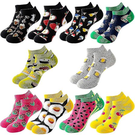 10 Par Dame Sokker 100% Bomull Elastisk Dyr Frukt Mat Print Søte Morsomme Lave/høye Sokker Gaver Til Voksne Damer Og Tenåringsjenter