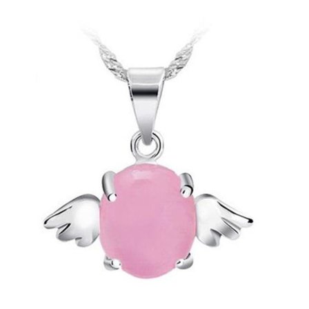 Angel necklace - silver color with pink rhinestone