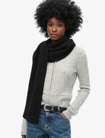 Superdry Soft Rib Knit Scarf - Black - ONE SIZE