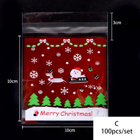 100st/pack Merry Christmas Cookie Candy Självhäftande Påsar Bak