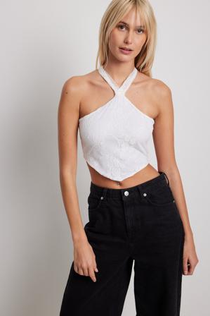 NA-KD Party Haut dos nu en dentelle - Tops habillés - Blanc - X-Large