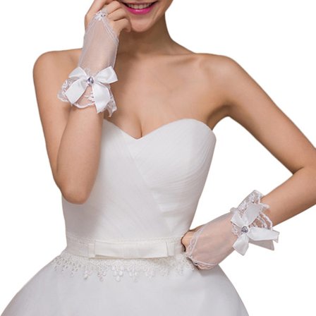 Bröllop Fingerless Bridal Korta Handskar Spets Blommig Hjärta för Rhinestone Bowknot