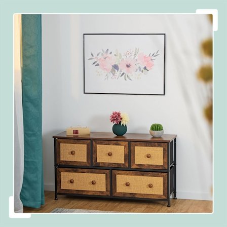 Kommode med 5 skuffer i rattan look