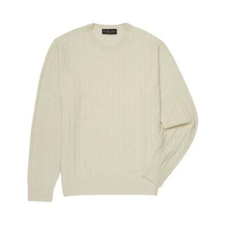 Brooks Brothers Cable-Knit Crew-Neck Sweater Hvid, Herre