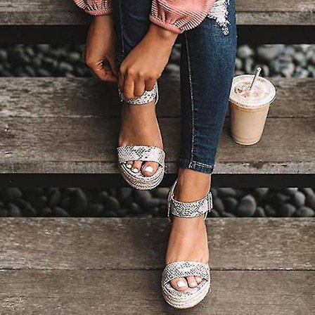 Kvinnor Justerbar Ankelrem Sandal Espadrille Nitar Plattform Hög Kilklack Skor