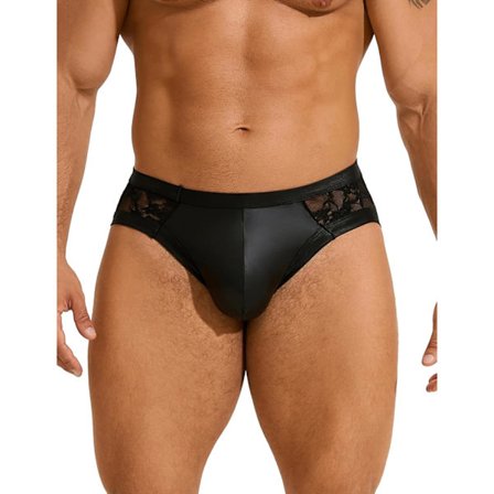 2025 Siste Modell Herre Undertøy med Blonder Sexy Stringtruse G-streng Lav Liv PU Kunstskinn Pung Truser Myk Jockstrap Undertruser