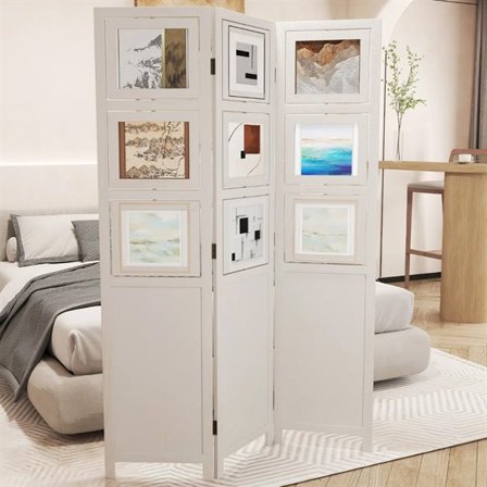 Foldeskærm med 3 paneler og 9 fotorammer – H170 cm, hvid