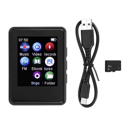MP3-spiller Bluetooth 5.0 1,77 tommers full touch-skjerm HiFi stereolyd FM-radioopptak MP4 musikkspiller med 8G minnekort