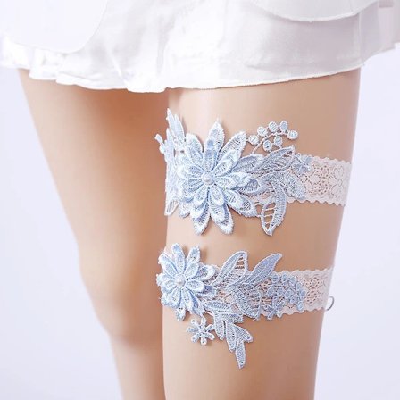 2 stk./sæt Bryllupsstrømpebånd i blonde til kvinder Brudeholder Festtilbehør Gaver Sky Blue