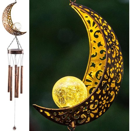 Solcelledrevet vindklokkespill LED månehengende lys vanntett utendørs