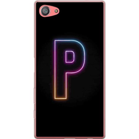 Kompatibelt Mobildeksel til Sony Sony Xperia Z5 Compact Minimalistisk neonbokstav P i fargegradering og lyseffekt mot svart bakgrunn i digital neonsti