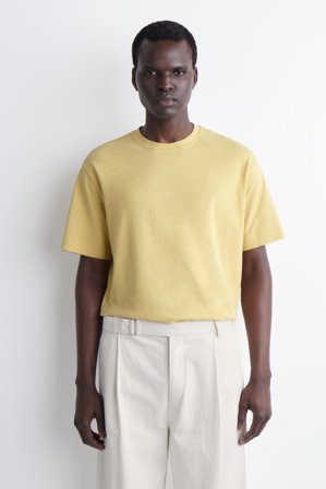 COS Men's Relaxed Cotton-Linen T-Shirt in Yellow