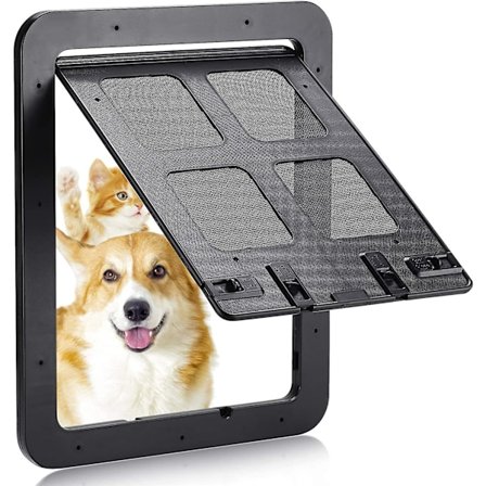 Husdjursdörr 24x29cm 4-vägs stängning Myggnät, lämplig med omkrets på mindre än 60 cm (medium svart)